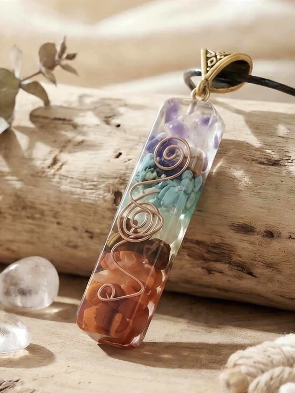 7 Chakra Crystal Resin Pendant Necklace Witchy Whimsigoth Boho Yoga Aesthetic